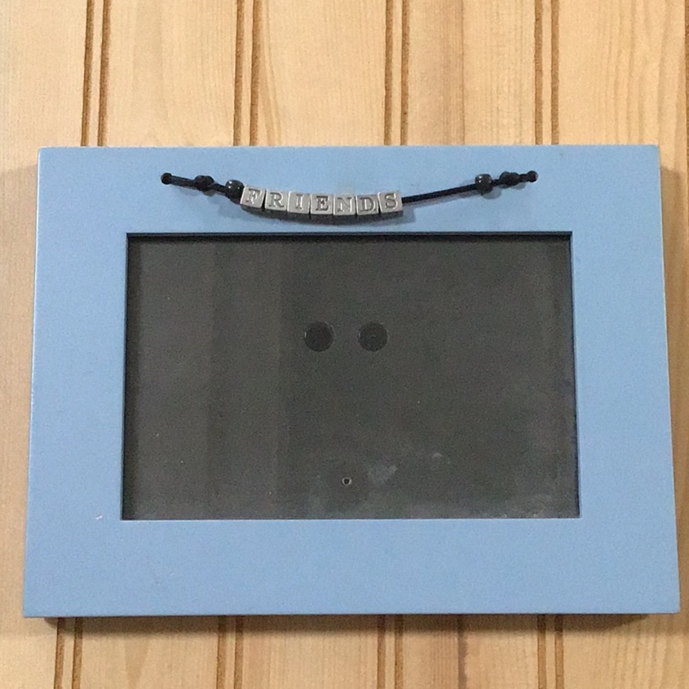 Charming Country Blue Wood Silver Pewter Friends Charm‎ Photo Picture Frame